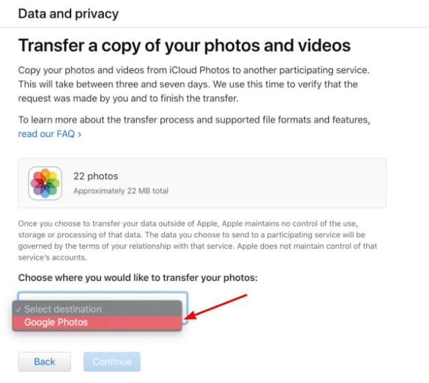 Transfer iCloud Photos to Google Photos