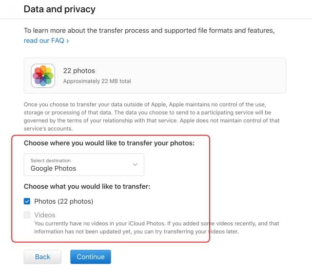 Transfer iCloud Photos to Google Photos