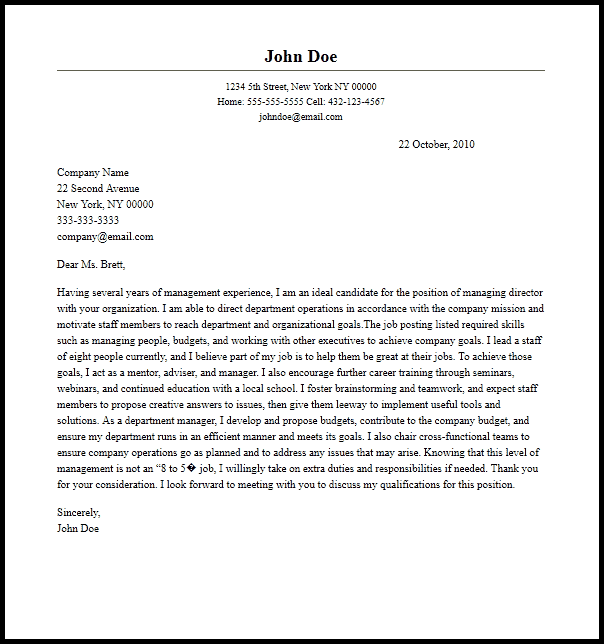 Director Cover Letter