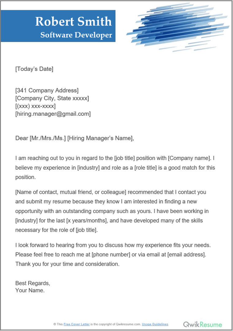 Template 4: Cover Letter for a Referral