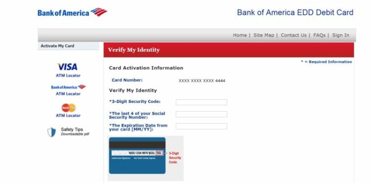 Bank of Ameica EDD Debit Card Login by Username