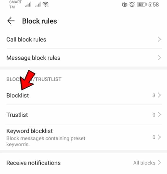 View All Blocked Numbers